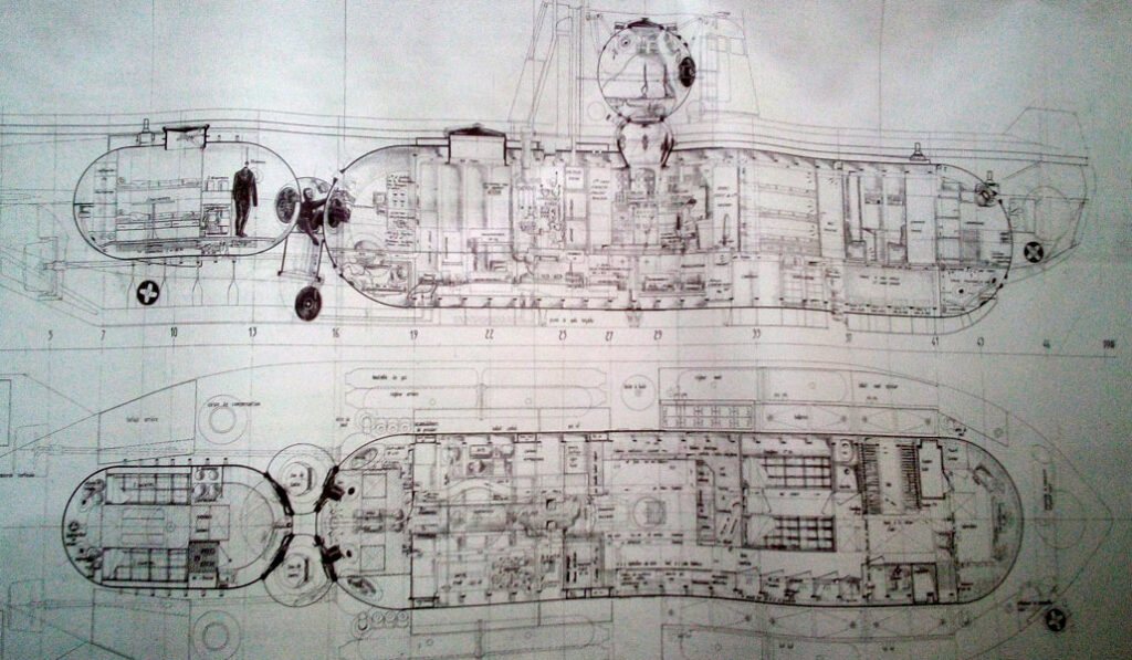 Plan de coupe du sous-marin SAGA - AixPlo février 2020